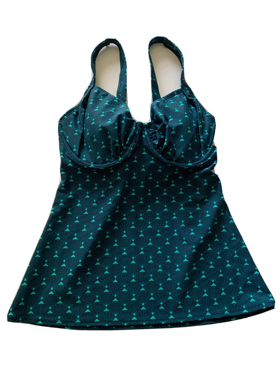 NWT, Title Nine Tankini Swim Top Only Geometric Detail Blue