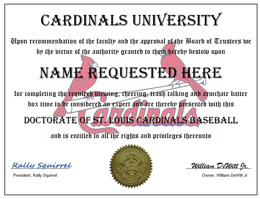 ST. LOUIS CARDINALS PERSONALIZED #1FAN CERTIFICATE SAINT FUN GIFT MLB  BASEBALL