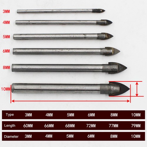 6Pcs Round Shank Triangle Drill Glass 