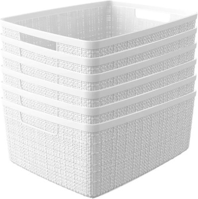 Curver Set of 6 Jute Medium Decorative Plastic Organization and Storage Baskets
