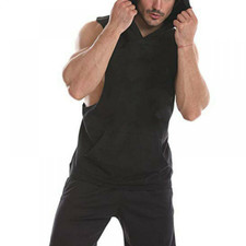 Mens Sleeveless Hoodie Fitness Vest Bodybuilding Stringers Workout Tank Tops