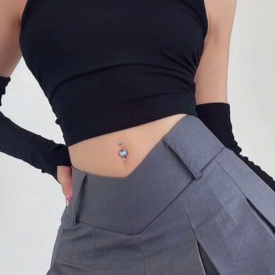 Пупок кнопка кольцо подвеской синий бабочка 14G 316L из нержавеющей стали CZ пупок кольцо - Изображение 3 из 4