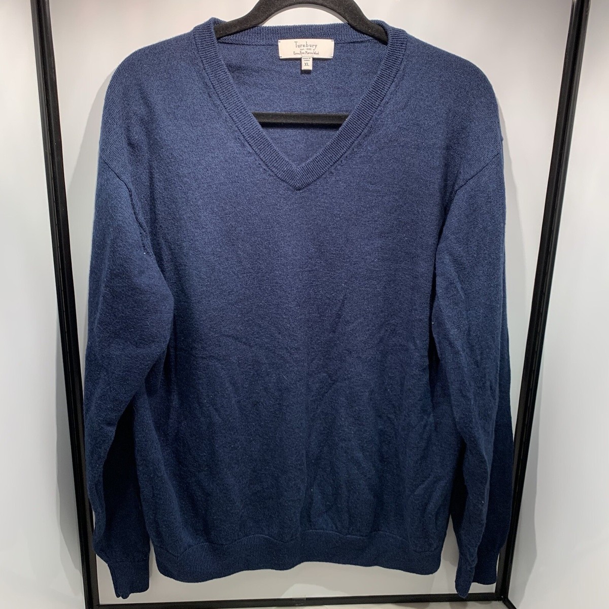 Turnbury Extra Fine Merino Wool men\u0027s Sweater V-Neck navy blue