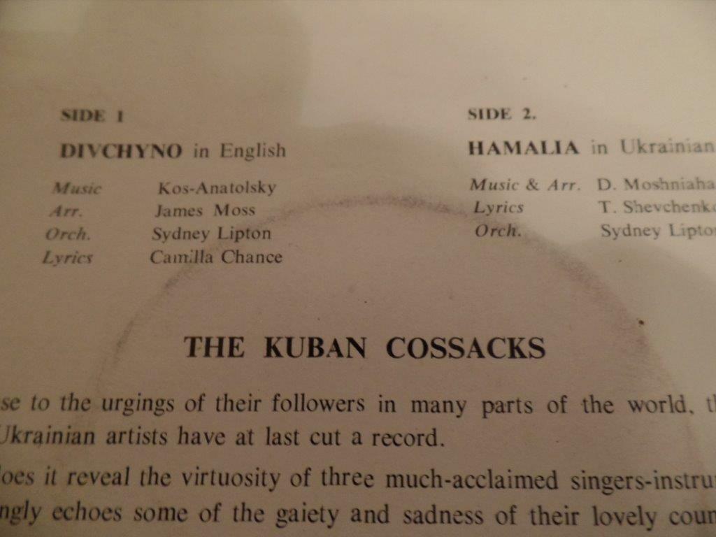 UK 45-THE KUBAN COSSACKS-DIVCHYNO/HAMALIA-CHAIKA RECORDS. FOLK