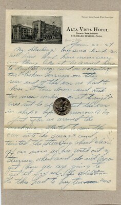 ALTA VISTA HOTEL, COLORADO SPRINGS, COLORADO / JUNE 1924 THREE PAGE LETTER