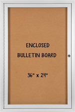 Enclosed Bulletin Board 36  X24  , Lockable Cork Noticeboard with Aluminum Frame,