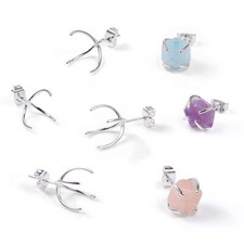 3 Pairs Sterling Silver Stud Post Claw Earring Blanks Handmade Earring Wire D...
