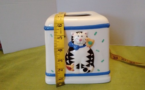 Vintage NOS CoCo Dowley Kitty Cat With Bird Ceramic Trash Can & Tissue Box Cover - 第 4/13 張圖片