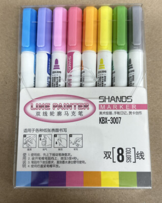 (8) Double Line Painter Outline Pen Markers - Pen Marker Set