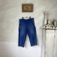 Vintage French work chore pants blue farmers 1920s trousers 37 inch waist