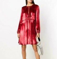 NWT Red Valentino Long Sleeve Velvet Dress 8 US / 40 Taglia Vermilion RED $950