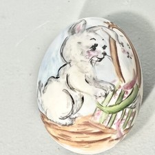 Signed 1978 Dolores Hand Painted Egg Rabbit Folk Art Vintage Easter Decor