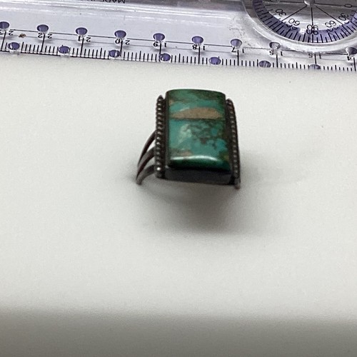 STERLING SILVER .925 RING STONE TURQUOISE BAND FINGER CHUNKY GREEN SQUARE OLD - Picture 4 of 14