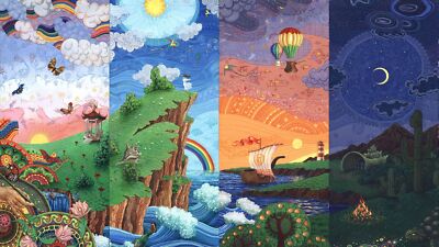 Anime digital art nature sea rainbows sun moon butterfly Play Gaming Mat Desk