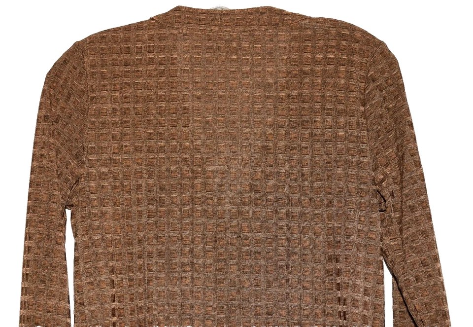 Dennis Basso Brown Semi-Sheer Check V-Neck Stretch Cardigan Sweater Size XXS - Image 4 of 4