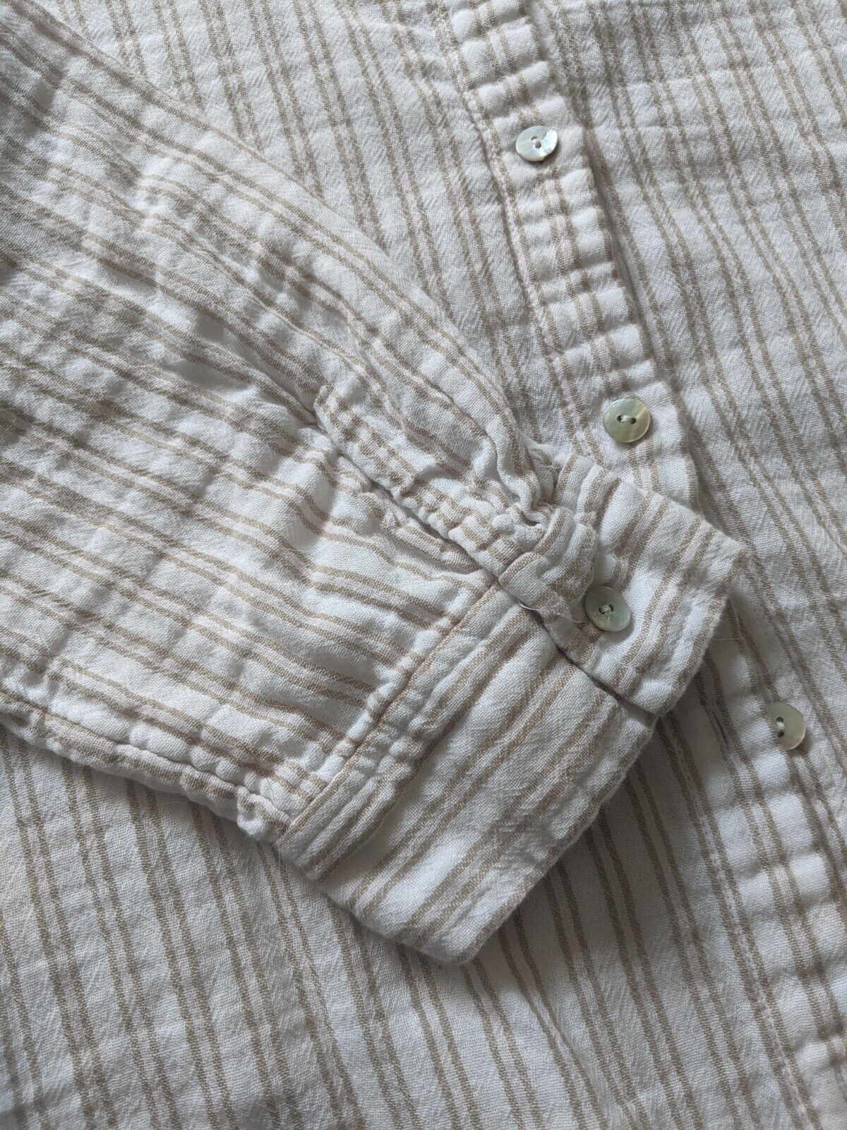 Eileen Fisher Tan And White Stripe Button Down XS… - image 3