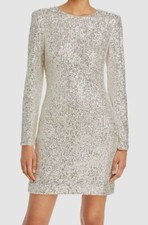 Eliza J Women White Silver Lined Short Mini Sequin Shift Dress Size 10