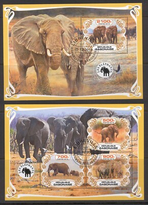 GABON 2019 LES ELEPHANTS LOXODONTA WILD ANIMALS AFRICA FAUNA STAMPS CTO ...