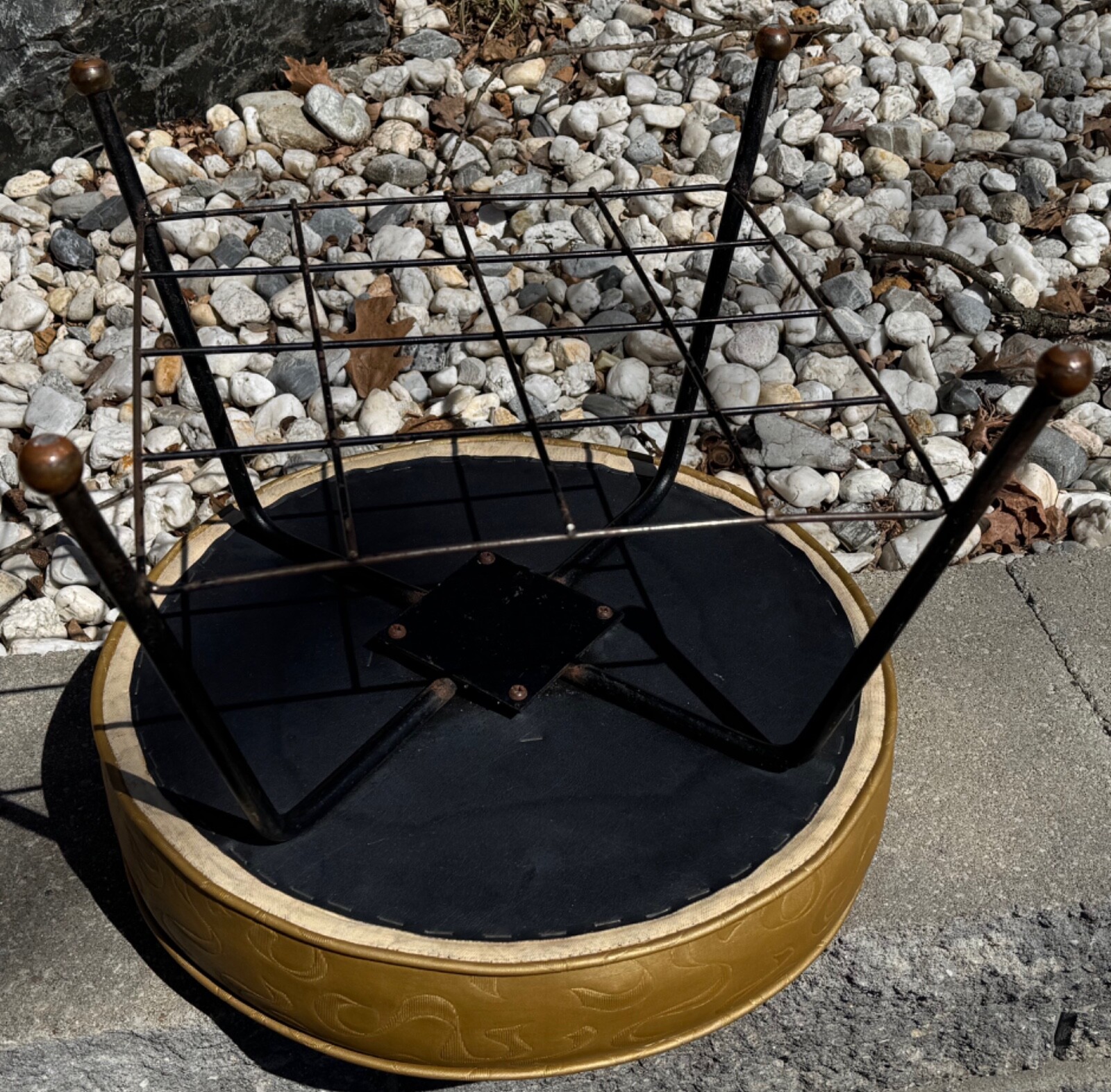 Vintage MCM Upholstered Stool Magazine Rack Mid Century MCM Modern Atomic 1950s