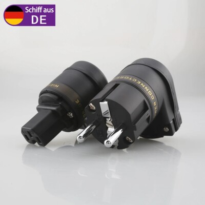 Rhodinierter SCHUKO-Netzstecker rechtwinkliger Stecker zum IEC C13 Buchse HIFI-N