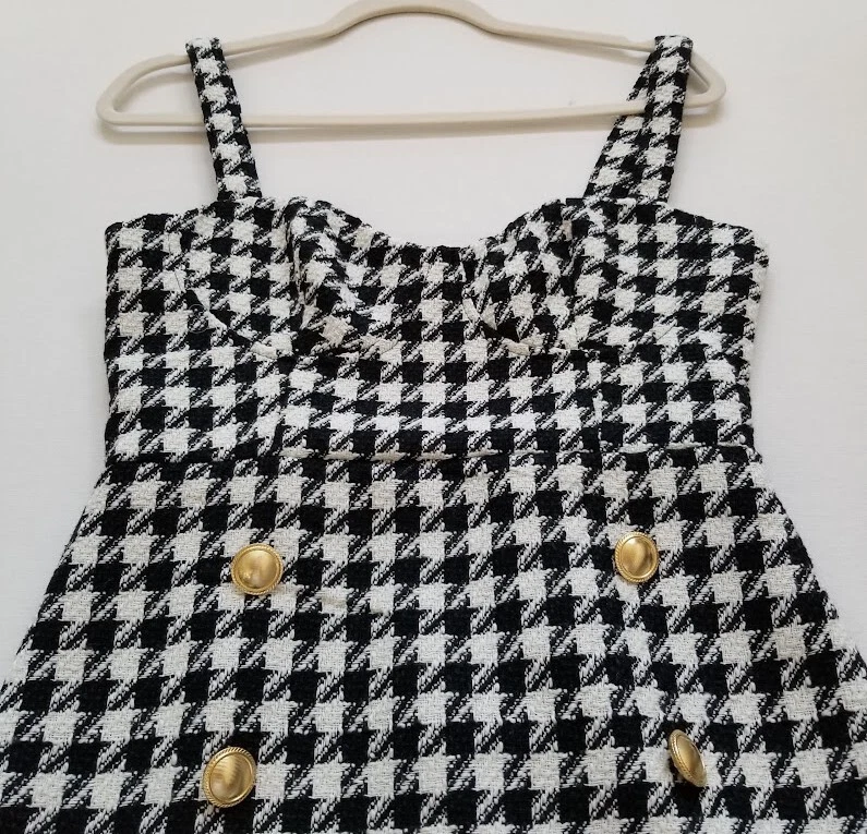 Forever 21 鸡尾酒礼服女式小号黑色白色格子条纹下摆粗花呢学院风 — 第 2/4 张图片