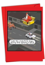 Funny Christmas Paper Card w/Envelope-Merry Xmas Holiday Texting While Sleighing