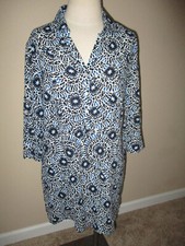 Ladies Talbots Blue Mosaic Print Tunic Dress Cover Up with Pockets Size Small