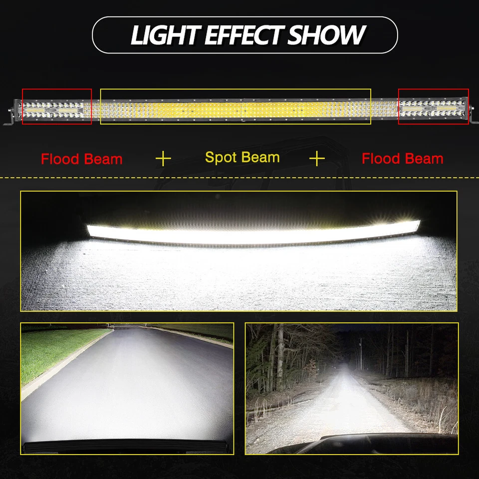 Barra de luz de trabajo LED curvada de 56 pulgadas cuádruple tres filas punto inundación combo conducción de camiones 53" Foto 3 de 4