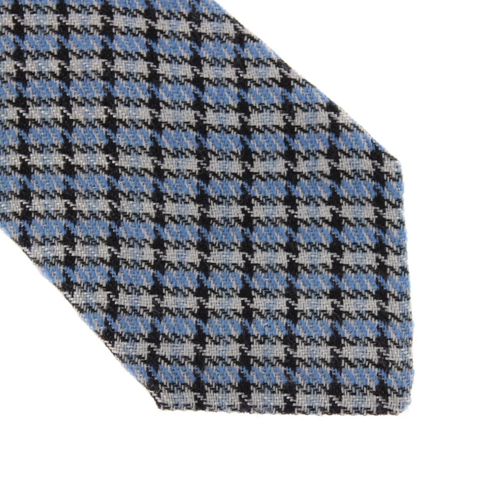 Kiton 全新无标签羊毛/丝绸混纺七折领带蓝色/黑色/白色格子 — 第 2/4 张图片