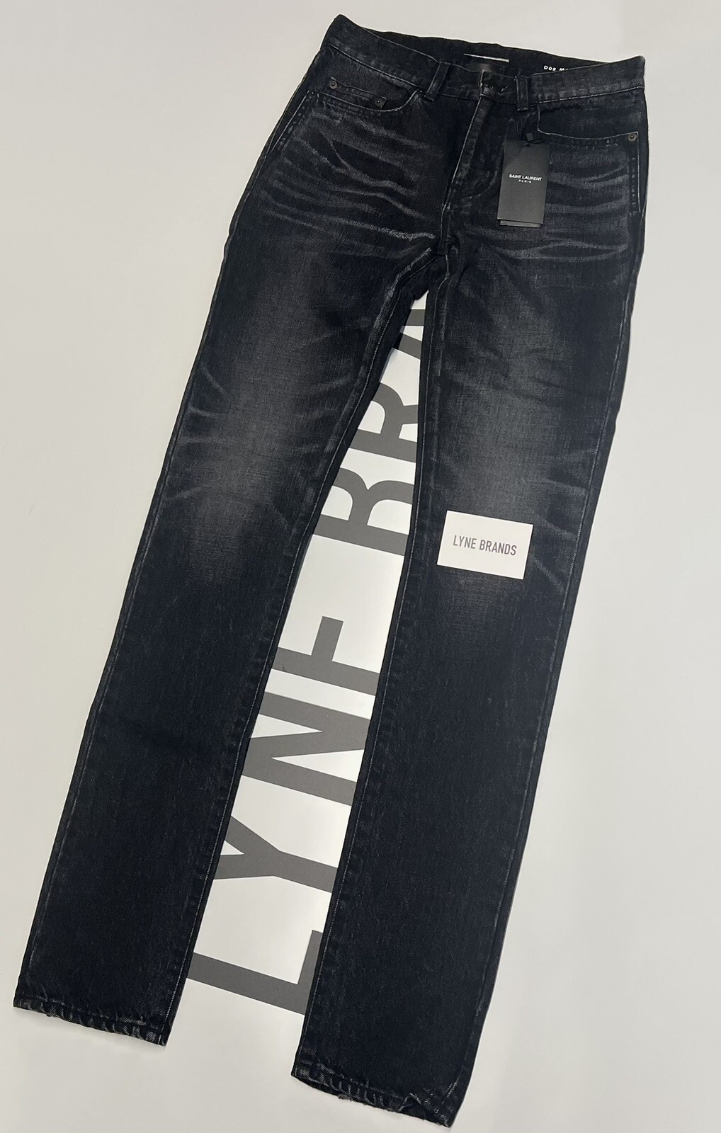 Jeans skinny denim Saint Laurent lavati neri invecchiati taglia W27 prezzo consigliato £ 475