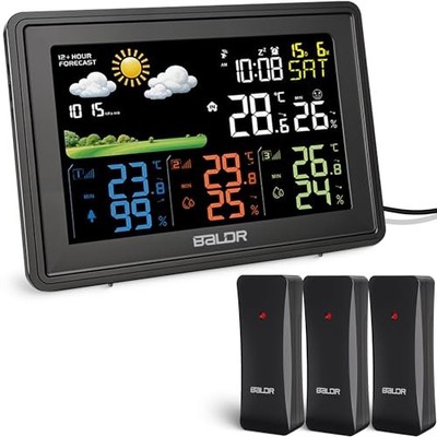 BALDR Digital Wireless Color Indoor/Outdoor Weather Station Atomic w/ 3 Sensors