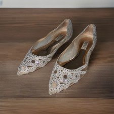 Badgley Mischka Gigi Crystal Pointed Toe Flat Shoes Womens 7.5 Bridal Formal