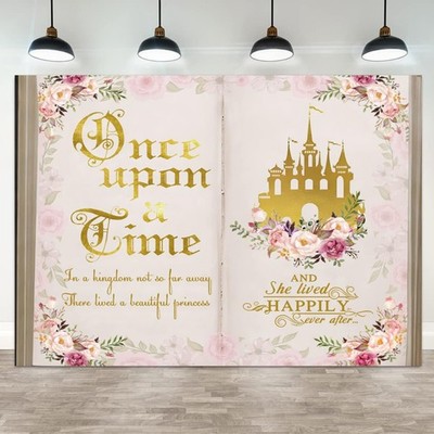 10x8ft Once Upon a Time Backdrop Pink Flower Gold Castle Photography Backgrou...