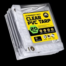 6'x20' 20Mil Heavy Duty Waterproof Clear Vinyl PVC Tarp,UV Resistant Soft Gla...
