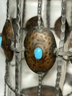 Vintage Artisan Hammered Copper Caged/Lid  Turquoise Accent Glass Pitcher UNIQUE — photo 4