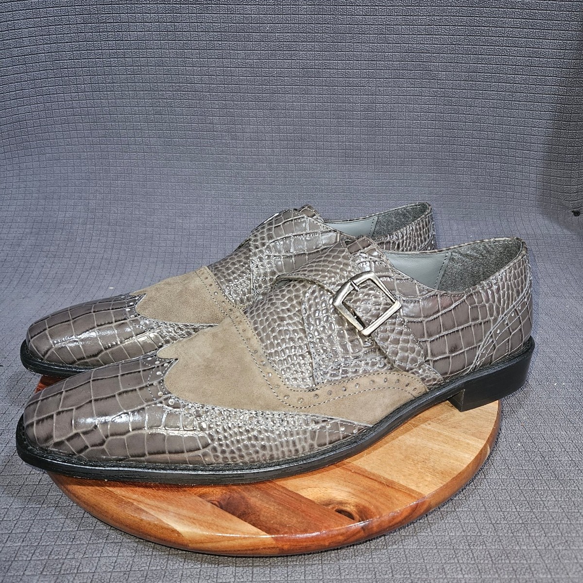 Stacy Adams Mens Grey Crocodile Print Leather Derby Shoes Size‎ 12M Vintage Stacy Adams Blue Faux Alligator Leather Dress Shoes  main image 2