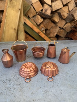 Vintage Puppenhaus Kupfer Küche Gelee Kuchen Form Kessel Kannen Teekanne Pfannen