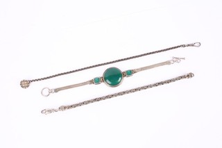 Chrysoprase Stoned Byzantine Silver Bracelet Lot 3 x 63.65 g