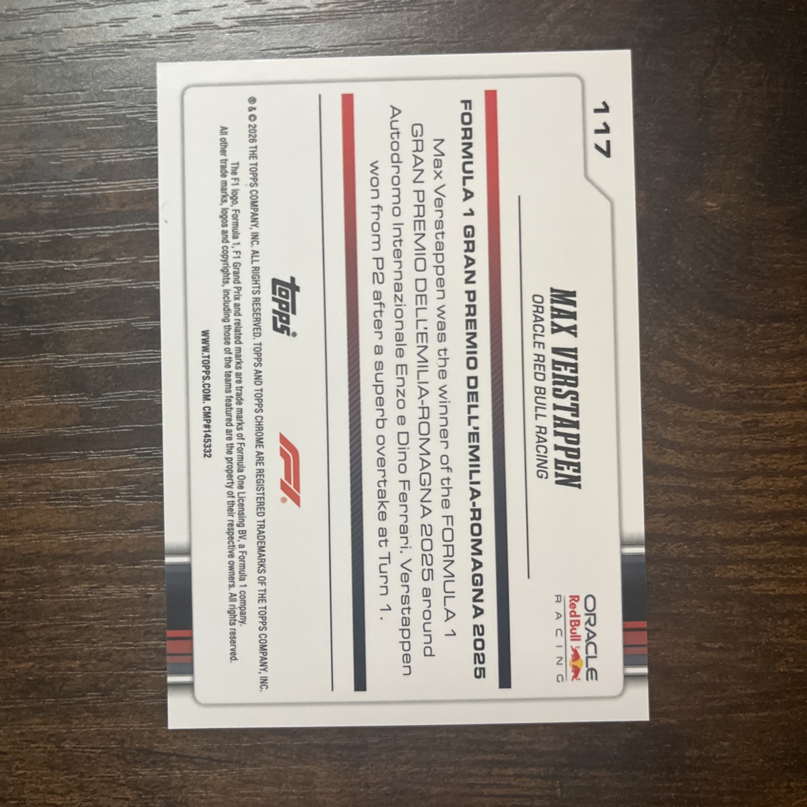 2026 Topps Chrome F1 MAX VERSTAPPEN Grand Prix Winner Pink /250 #117 Red Bull view 2