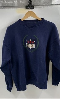 Mens Blue Long Sleeve USA Olympic Crew Neck Pullover Sweatshirt Size L