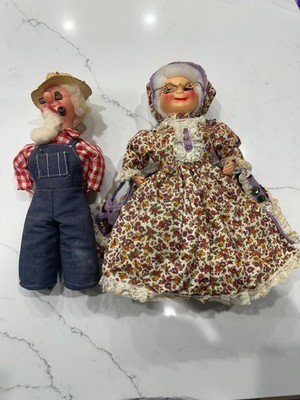 Vintage Dish Soap Bottle Dolls 13  Grandma Grandpa Country Farmer Handmade 