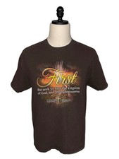 Gildan Heavy Cotton Matthew 6:33 Seek Ye First The Kingdom Of God Brown Tee Sz L