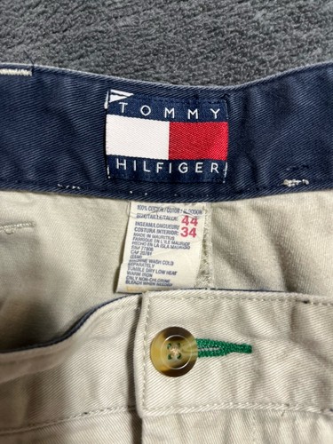 Vintage 90s Tommy Hilfiger Khaki Chino Pants Men’s Size 42x33 (Tag 44x34) Cuffed - Picture 3 of 7