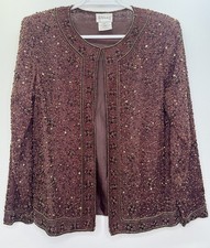 Stenay 90s Vintage Silk Beaded Sequin Jacket Top Evening Formal Cocktail M Glam