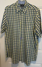 Chaps: Easy Care Yellow Blue Plaid Short Sleeve Button-Down Shirt Men's XLT FS