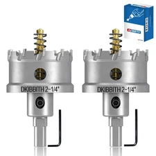 Hole Saw Set TCT Carbide 2Pcs 2-1/4in Heavy Duty Metal Stainless Copper Plastic