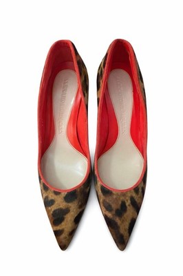 Alexander McQueen Fur Animal Print Stiletto Pumps Brown Red Pointed Toe 36.5