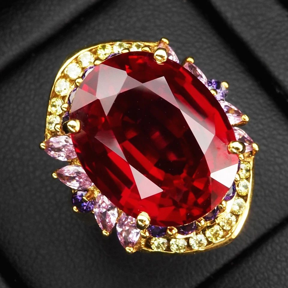 Anelli fatti a mano glamour spinello rosso sangue ovale 20,15 ct argento... - Immagine 2 di 4