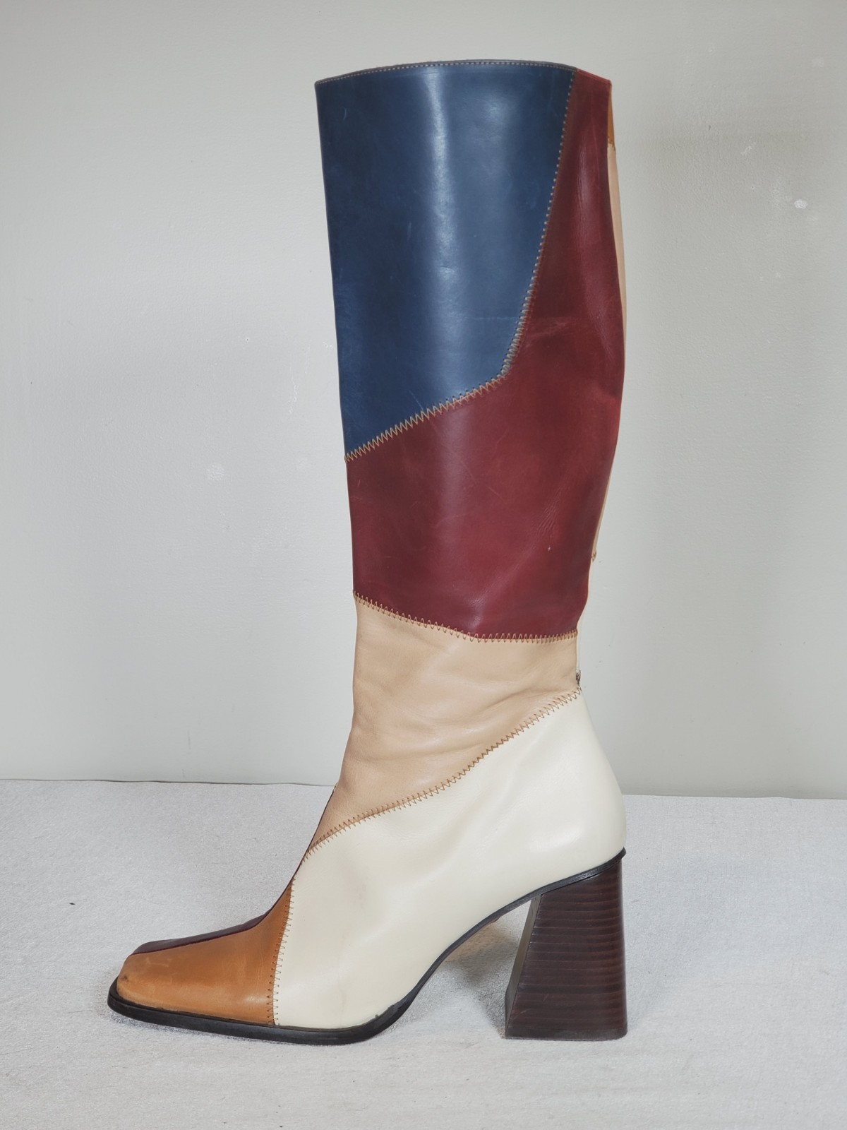 Alohas North Blue Geometric Patchwork Heeled Leat… - image 7