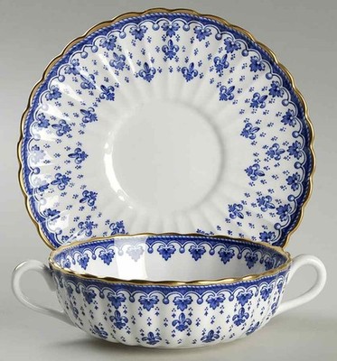Spode Fleur de Lys Blue  Cream Soup & Saucer 1394790